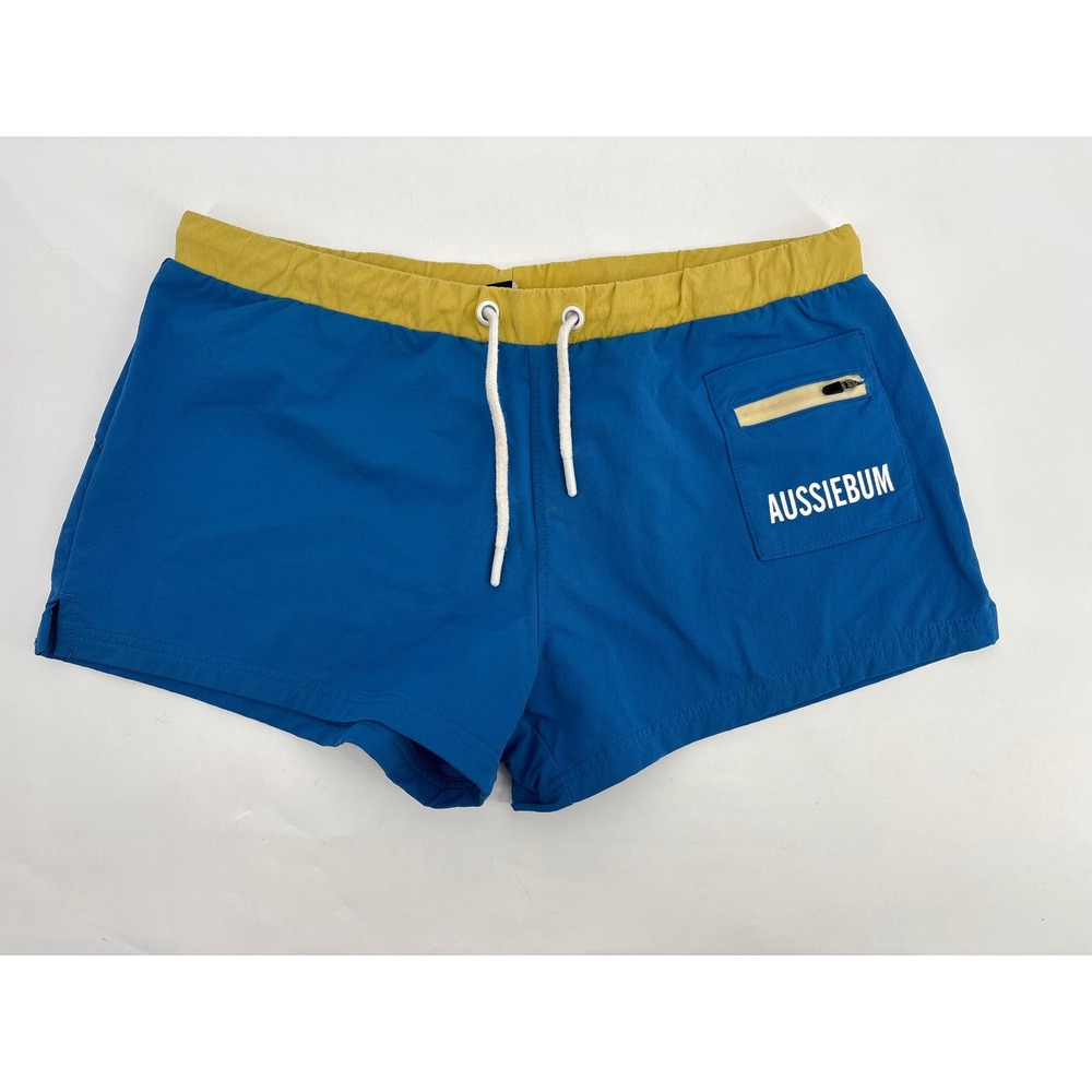 AussieBum Surfstretch Blue Yellow Colorblock Board Shorts Mens XL Swim Trunks
